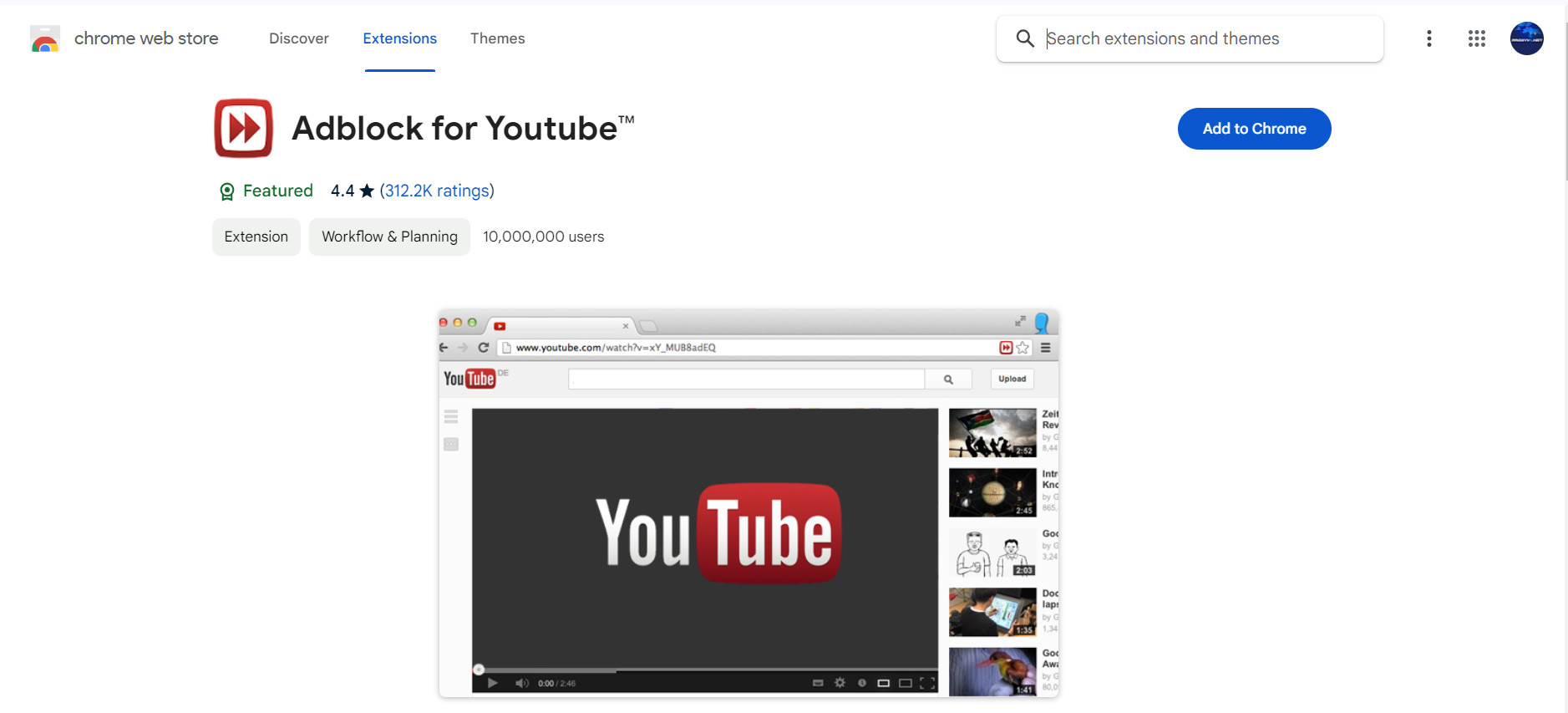 Tiện ích Adblock for Youtube chặn quảng cáo YouTube
