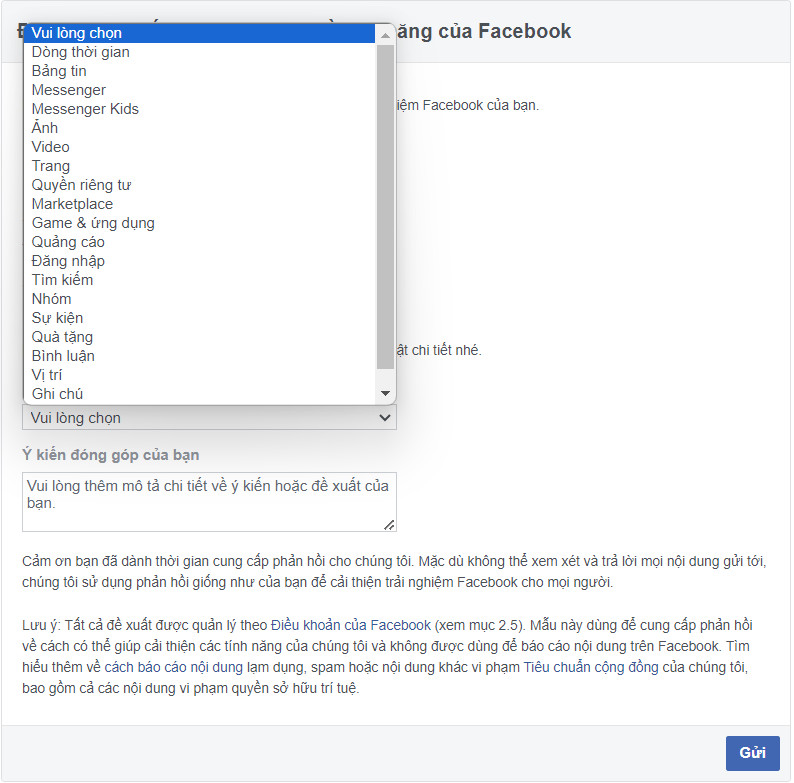 Hướng dẫn dùng Link 323 đóng góp ý kiến về tính năng của Facebook