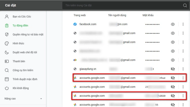 xem mật khẩu gmail